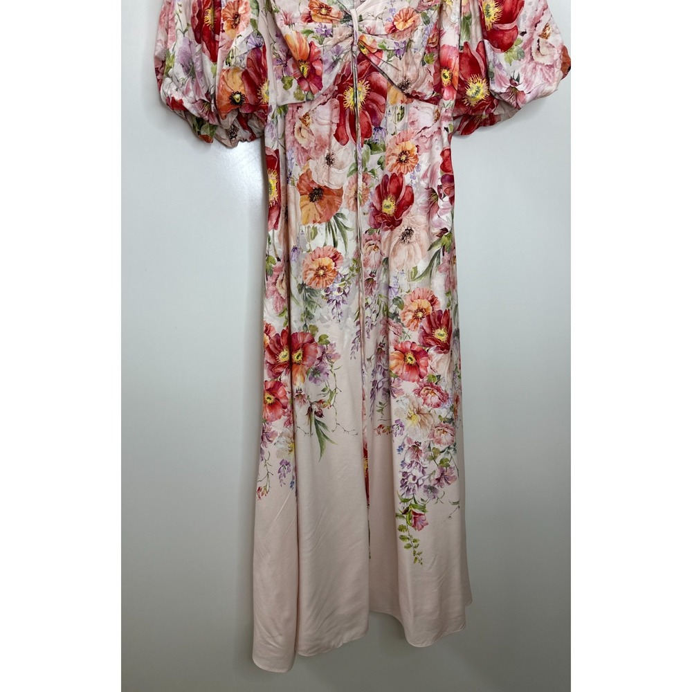 Alex Marie Floral Puff Sleeve Smocked Midi Dress Large Pink Coquette Romantic - Picture 6 of 16